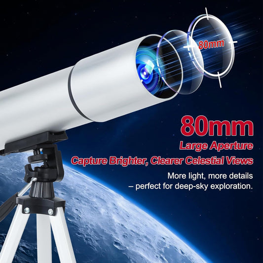 Telescope for Kids & Adults – 80mm Refractor Telescope with 600mm Focal Length, Tripod, Barlow Lens & Phone Adapter High Powered Astronomical Telescopes for Beginners, Telescopio para Adults