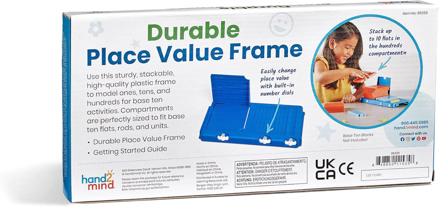 hand2mind Durable Place Value Frame, Base Ten Frames Place Value Blocks, Math Manipulatives Kindergarten, Base 10, Plastic Base Ten Blocks Frame, Math Classroom Supplies, Homeschool Curriculum