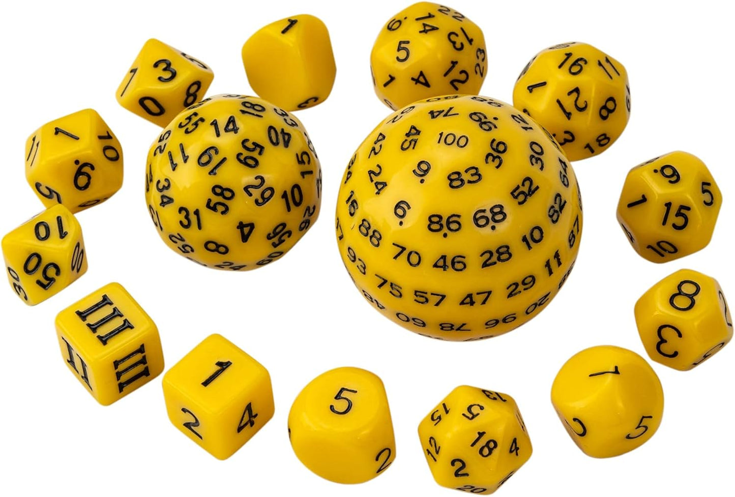 15 Pieces Complete Polyhedral DND Dice Set D3-D100 Spherical D&D Dice Set with Dragon Eye Dice Bag, D100 Dice for RPG Table Games(Black w/Purple Numbers)