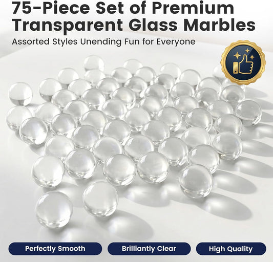 SallyFashion 75PCS Glass Marbles, 0.63 Inches Clear Marbles, for Kids Marble Run, Board Marble Racing Toys, Vase Fillers, DIY Home Decorations
