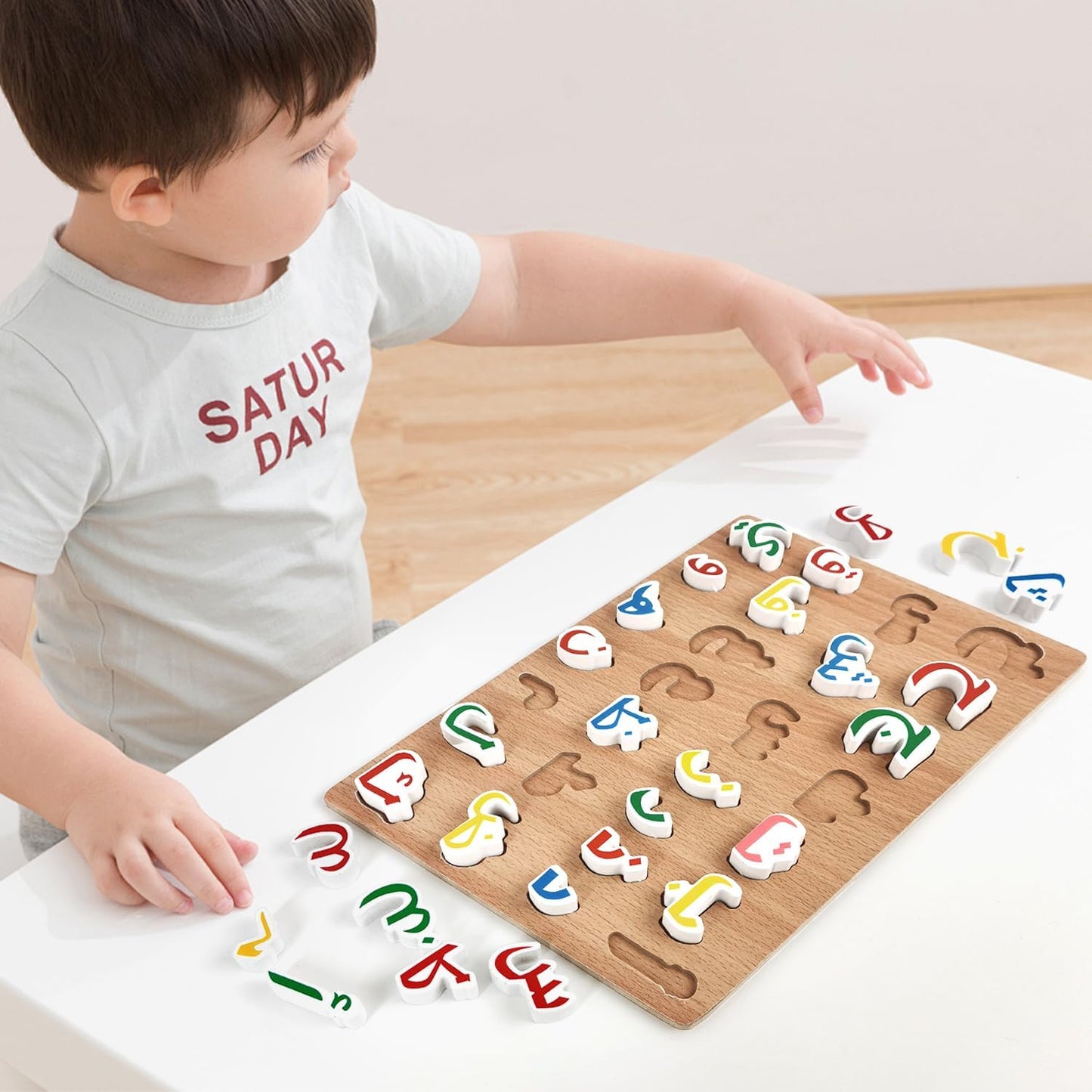Arabic Alphabet Wooden Jigsaw Puzzle for Childrens, Toddlers, Kids Learning Arabic Alphabet Words Puzzle, Educational Arabic Learning for Kids, Childrens, Girls, Boys