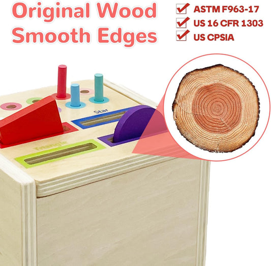 Wooden Montessori Toys for Toddlers, Color & Shape Sorting Matching Games, Fine Motor Skills Sensory Preschool Learning Educational Toys Baby Boys Girls Gifts (3 in 1)