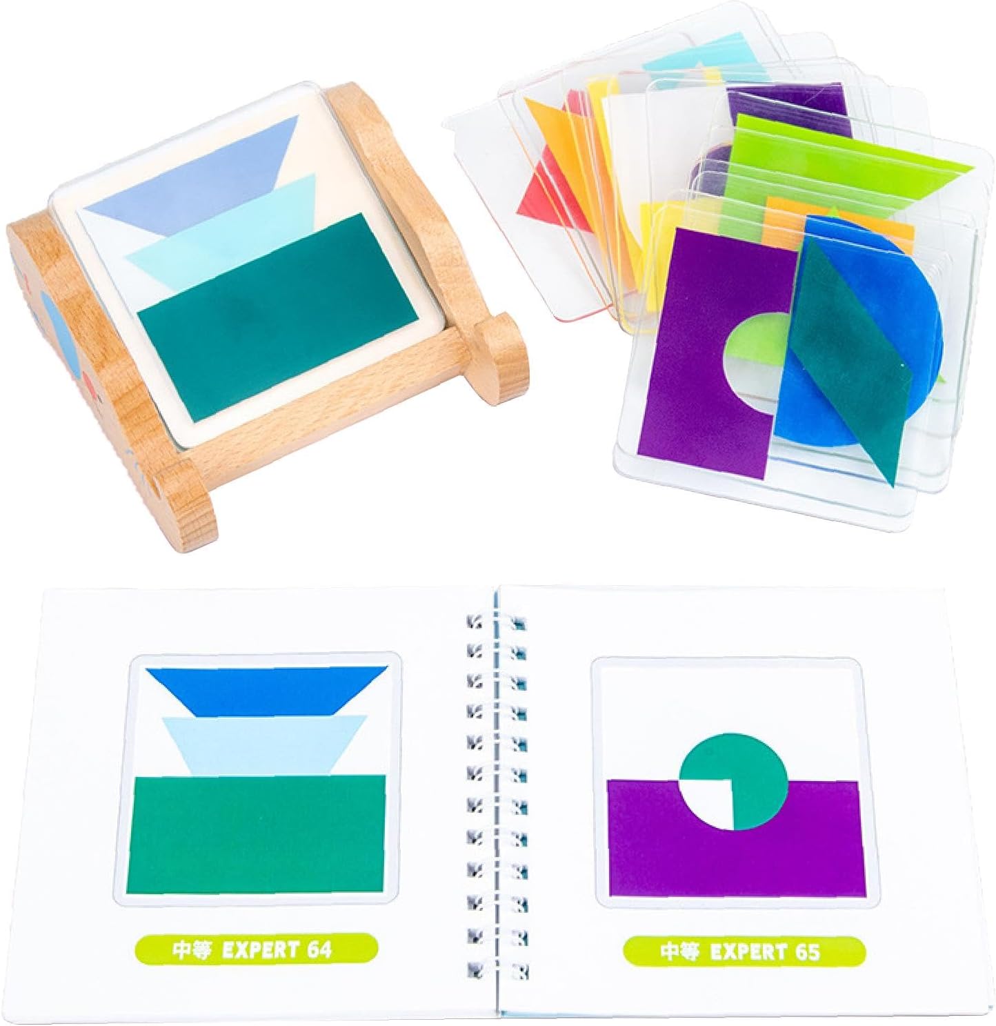 predolo Wooden Pattern Blocks, Brain Teaser Puzzle, Shape Puzzle Tangram Shapes for Focus Reasoning Skills Patience Visual Perception