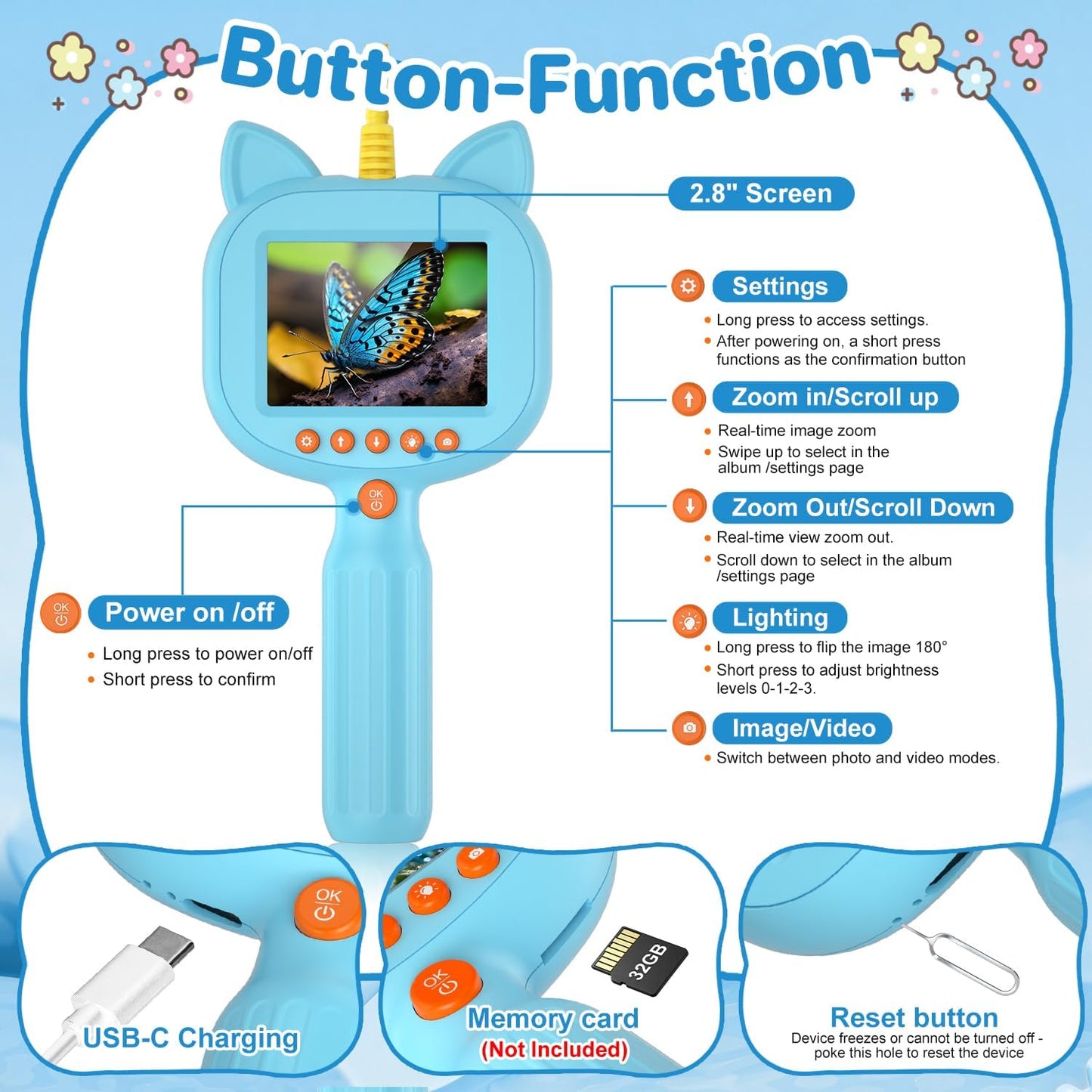 Kids Borescope Toy with Light, 1920P HD Endoscope Snake Wildlife Camera with 2.8" LCD, STEM Educational Science Kit for Ages 3-12,Stocking Stuffer &Outdoor Nature Exploration Gifts for Boys & Girls