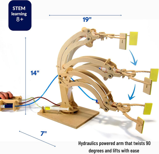 PATHFINDERS STEM Kit – Hydraulic Robotic Arm | Wooden Building Kit for Kids Ages 8-12 | Mechanical Engineering Toy | Hands-On STEM Project for Boys & Girls
