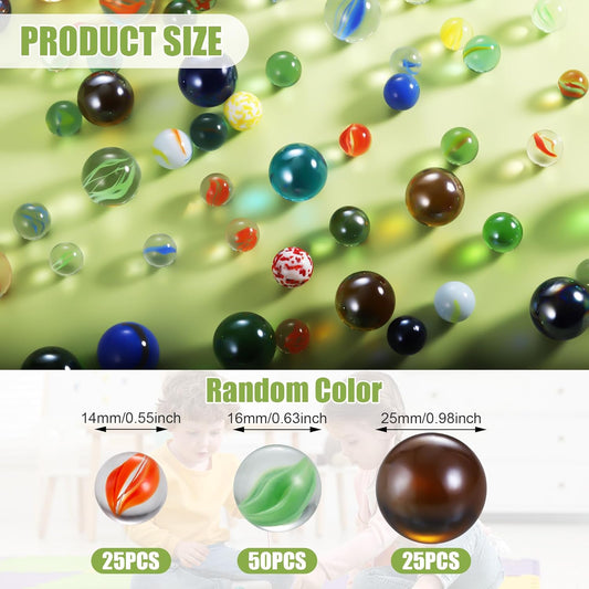 Glass Marbles, Bulk 100Pcs Cat Eye Mix Colors Medium Sized Thick Marble Decorative Gift Retro Game with 14mm and 16mm for Bounce, Chinese Checkers Board Game, Vases, Party Decor