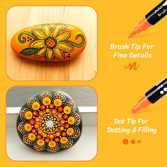 Simetufy Rock Painting Kit for Kids, 10 Pcs 2-3inch Rocks & 12 Colors Dual-Tip Acrylic Paint Markers, Arts & Crafts Gifts for Boys and Girls Ages 6+, Craft Activities Kits