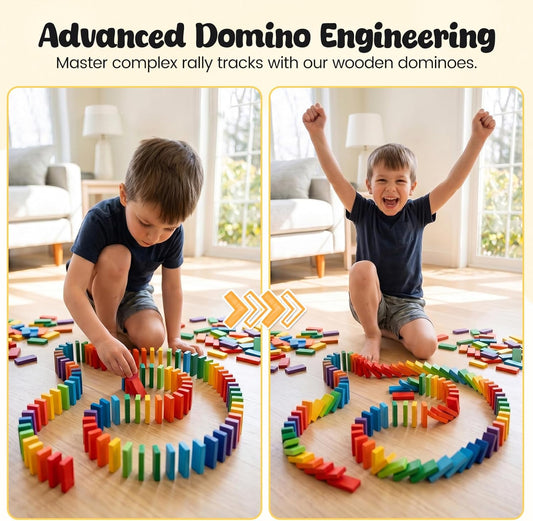 BigOtters Dominos Set for Kids,360 PCS Dominoes Wooden Building Blocks Stacking Educational Racing Toy Games, Party Favor for Boys and Girls, 12 Colors
