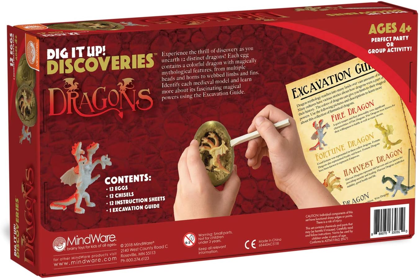 MindWare Dig It Up! Discoveries Dragon Eggs Dig Kit - Includes 12 Dragon Eggs with Toys Inside, Chisel Tools, Instruction Sheets & Excavation Guidebook