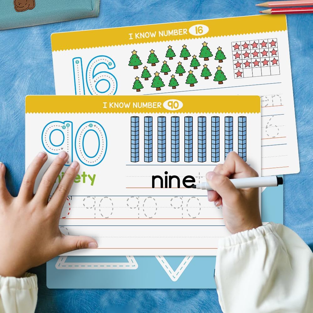 Alphabet A-Z & Numbers 1-100 Tracing Practice Flash Cards Set for Preschoo Homeschool Kindergarten Toddlers 3-6, Handwriting Dry Erase Chart, Teacher Teaching Aids