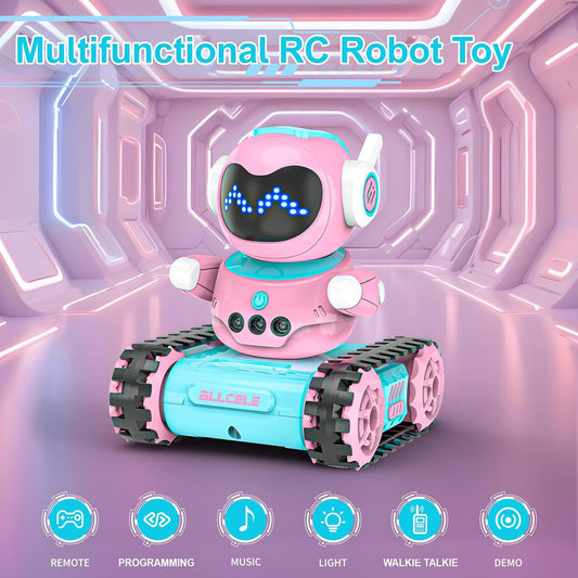 ALLCELE LED RC Robot Toys for Girls with Programming, Music, Demo and LED Function, Remote Control Robot Toy, Gift for Girls 3-8 Years Old Blue Pink