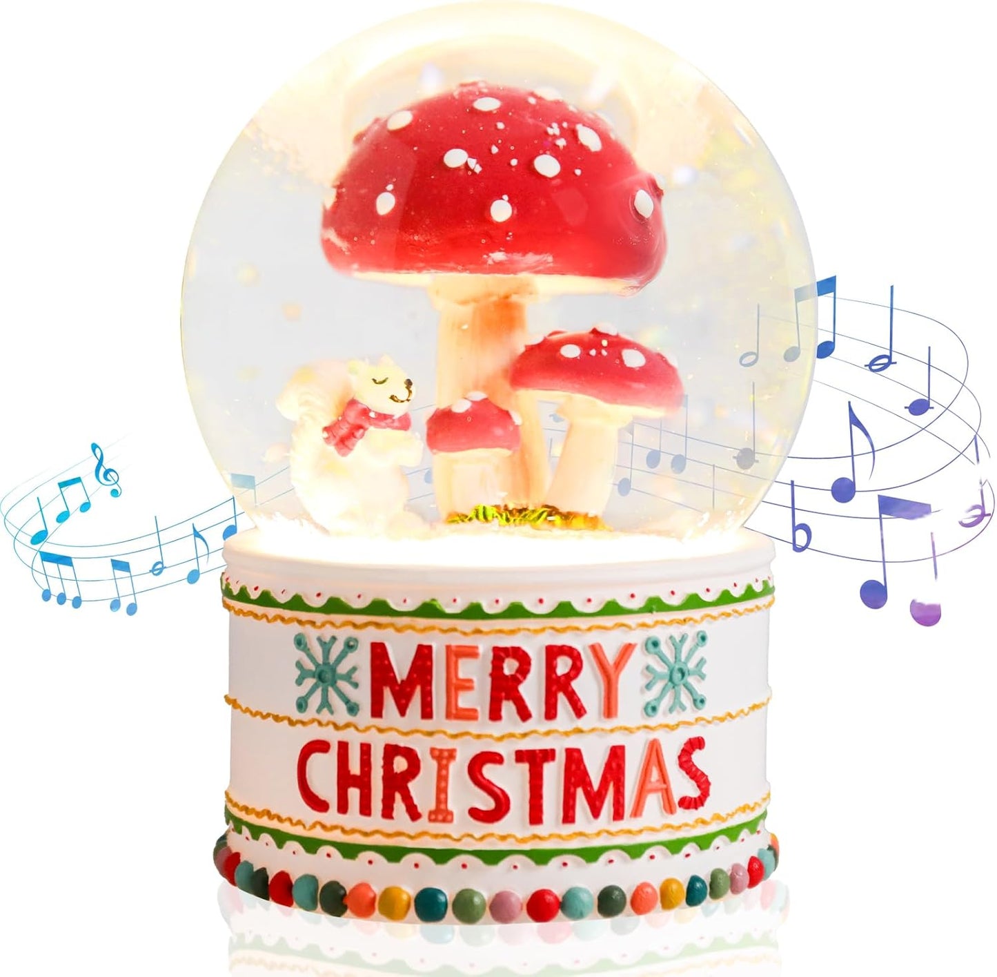 VCUTEKA Christmas Snow Globe, Musical Snow Globes for Girls with Light Up Mushroom and Squirrel, Christmas Snow Globe Decoration Gift, Battery Operated Snowglobes Christmas Décor