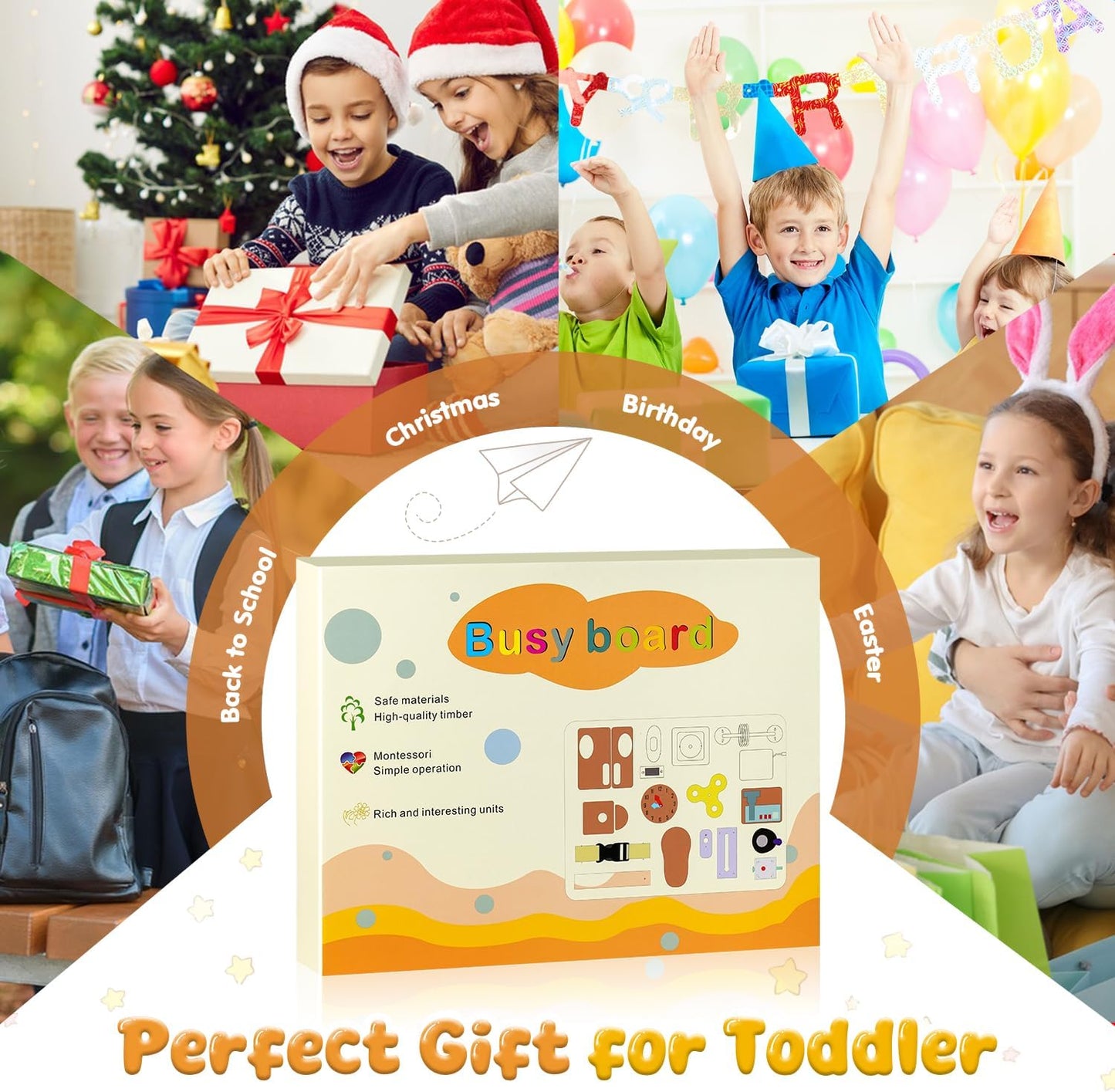 Busy Board for Toddlers 1 2 3 4 Year Old - Large Montessori Sensory Toys, Wooden Fidget Activity Board for Boys and Girls, Motor Skills Gifts for ADHD & Autistic Children Kids