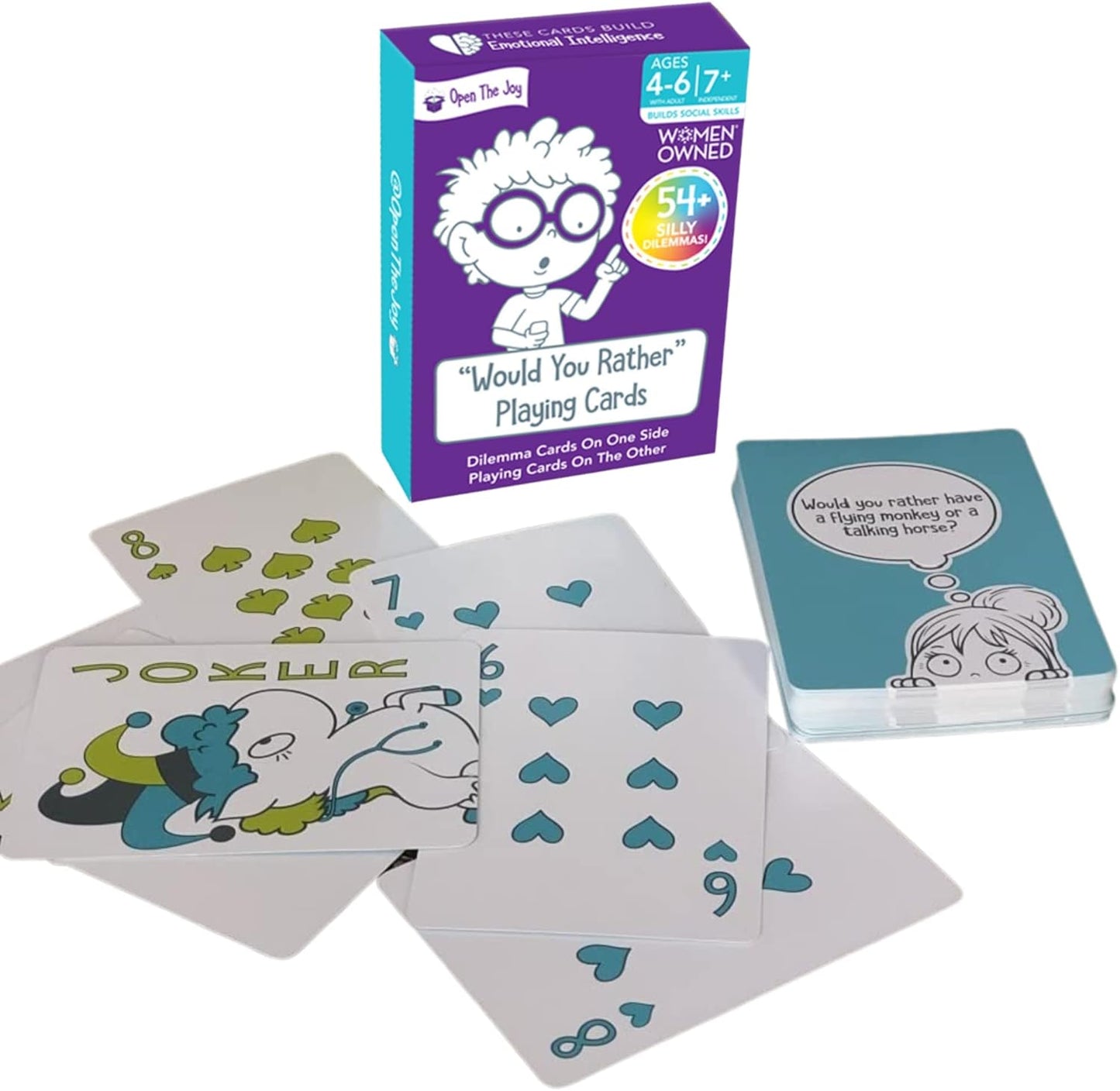 Open The Joy Would You Rather Card Game for Kids, 54+ Conversation Starters Cards of Silly Dilemmas Questions, Travel Card Game for Children Age 4–6+