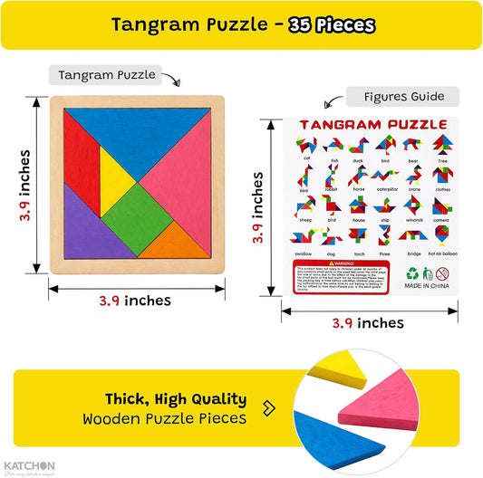 KatchOn, 35 Pack Wooden Tangram Puzzle | Pinata Stuffers for Kids, Party Favors Goodie Bags Stuffers for Kids 4-8, Return Gifts for Birthday Party Pinata Toys Bulk Classroom Prizes, Carnival Prizes