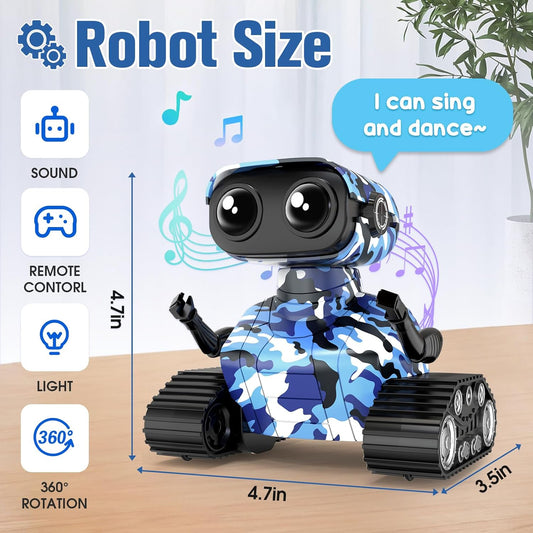 FunMission Robot Toys for Kids Boys Girls Emo Robots Remote Control Smart Robot with Auto-Demonstration LED Eyes Flexible Head & Arms for 3+ Years Old Kids