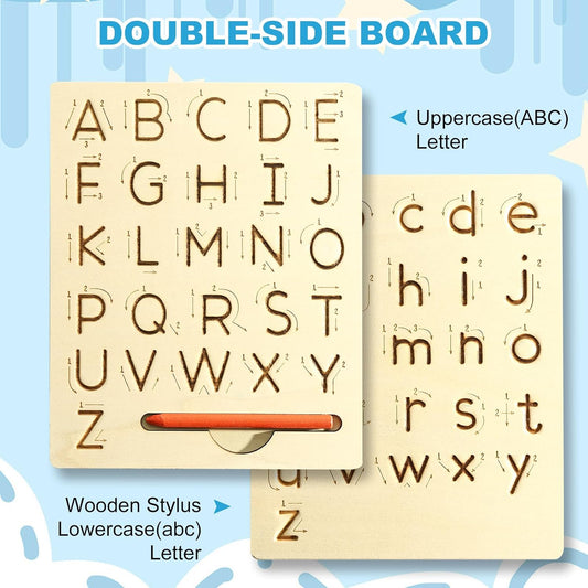 Wooden Letters Practicing Board,Reusable Handwriting Alphabet Tracing Board Double-Sided Toddlers and Preschool Gifts Learning Toys Learning to Write ABC for Kids Ages 3-8