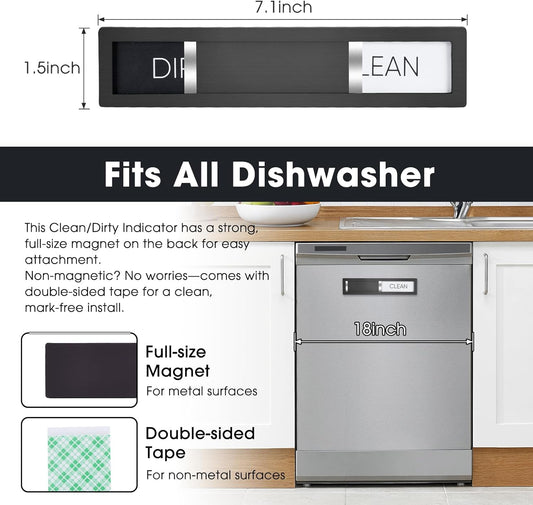 Clean Dirty Magnet for Dishwasher, Premium Stainless Steel, Dirty/Clean Speckled Design, Durable Magnet & Clear Indicators with Extra Tape (Silvery-Gray-01)