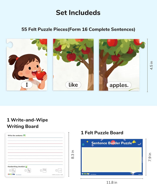 CHEFAN Sentence Building Puzzle for Kids, Reading & Writing Learning Game with Sight Words & Phonics, Sentence Board & Writing Board, Speech Therapy Toy for Preschool PreK Kindergarten 1st Grade