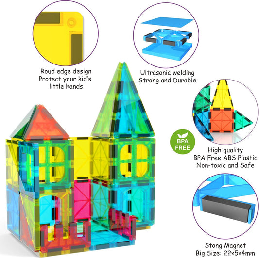 Jasonwell 100pcs Magnetic Tiles Building Blocks Set for Boys Girls Preschool Educational Magnet Construction Kit Stacking STEM Toys Christmas Birthday Gift for Kids Toddler 3 4 5 6 7 8 9 10 + Year Old