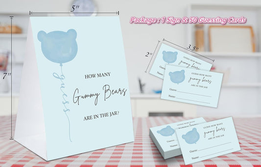 How Many Gummy Bears Baby Shower Game, 1 Sign and 50 Guessing Cards, Baby Shower Candy Guessing Games, Bear Theme Baby Shower Decoration, Birthday Party Supplies-02B-Indipink