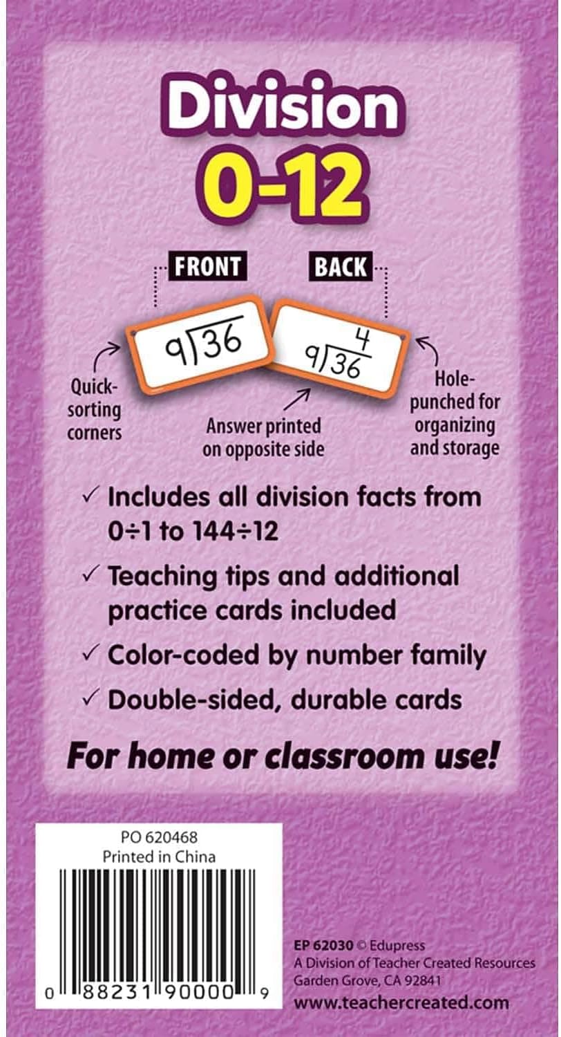 Teacher Created Resources Division Flash Cards - All Facts 0-12 (TCR62030)