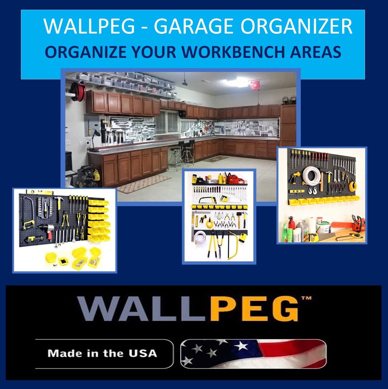 WallPeg Made in USA Pegboard Panels Garage Organization - Wall Storage Kit (PB-2 B) (2) ea - 24" x 16" Peg Board Tool Organizer Panel Set - Garage Organizer Kit