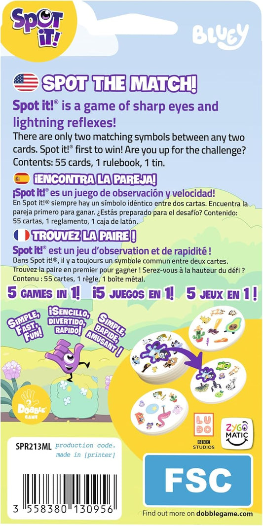 Asmodee Spot It! Bluey Card Game - Fast-Paced Matching Game Featuring Bluey & Friends, Fun for Family, Kids & Adults, Ages 4+, 2-8 Players, 15 Minute Playtime