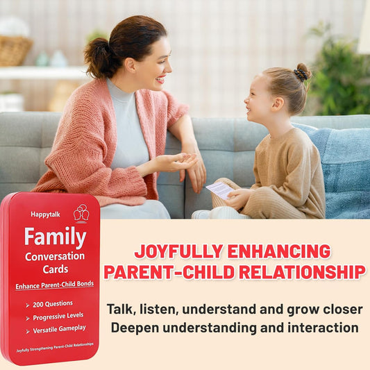 Happytalk Conversation Cards for Kids - 200 Engaging Questions for Family Game Night, Road Trips & Therapy Games, Perfect for Quality Family Time & Fun Conversations