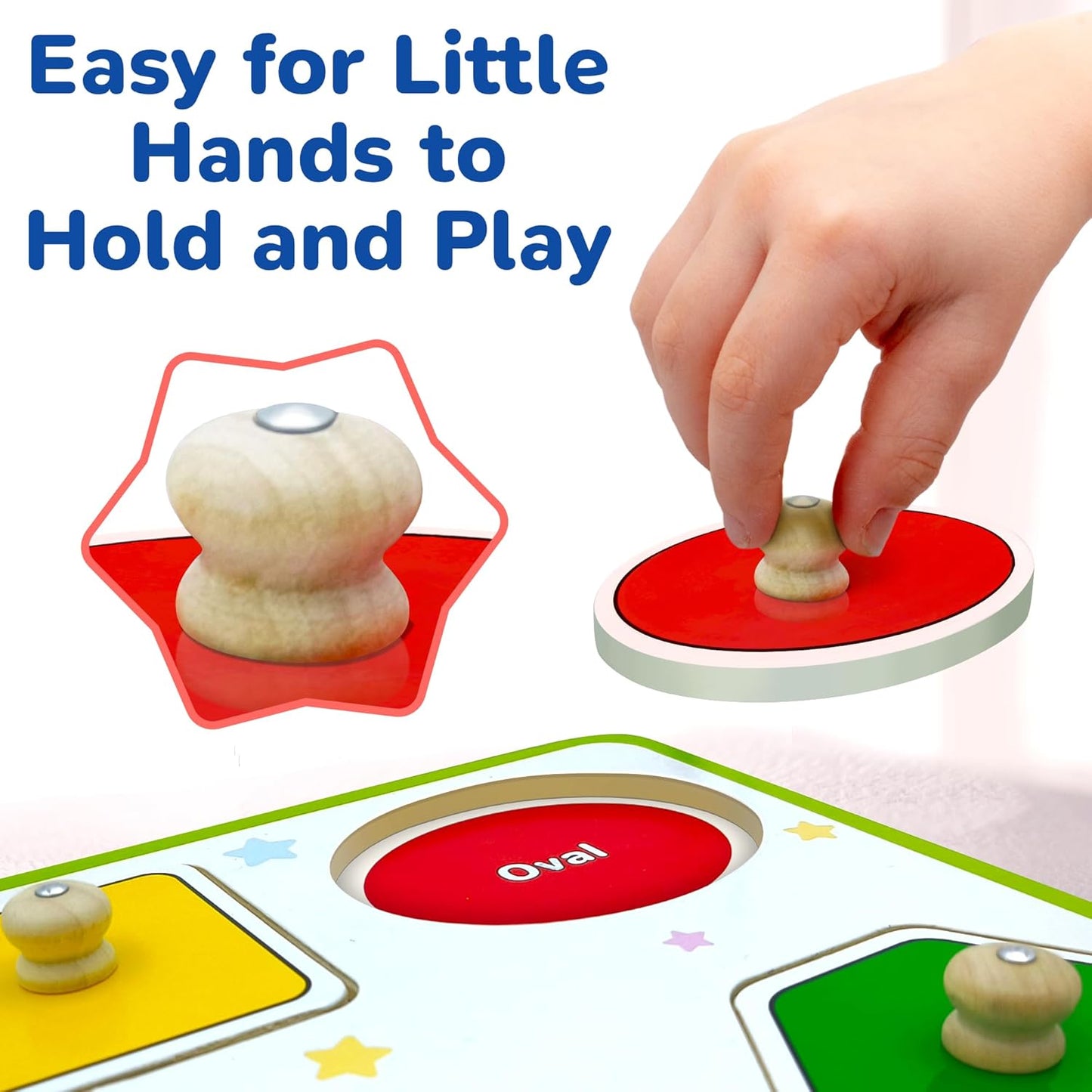 Lucas & Friends Wooden Toys, Peg Puzzle Toddler Toys, Educational Wooden Puzzles for Montessori and Preschool Kids, Shapes Puzzle Board for Ages 3 4 5 6 Years Old Boys and Girls As Gifts