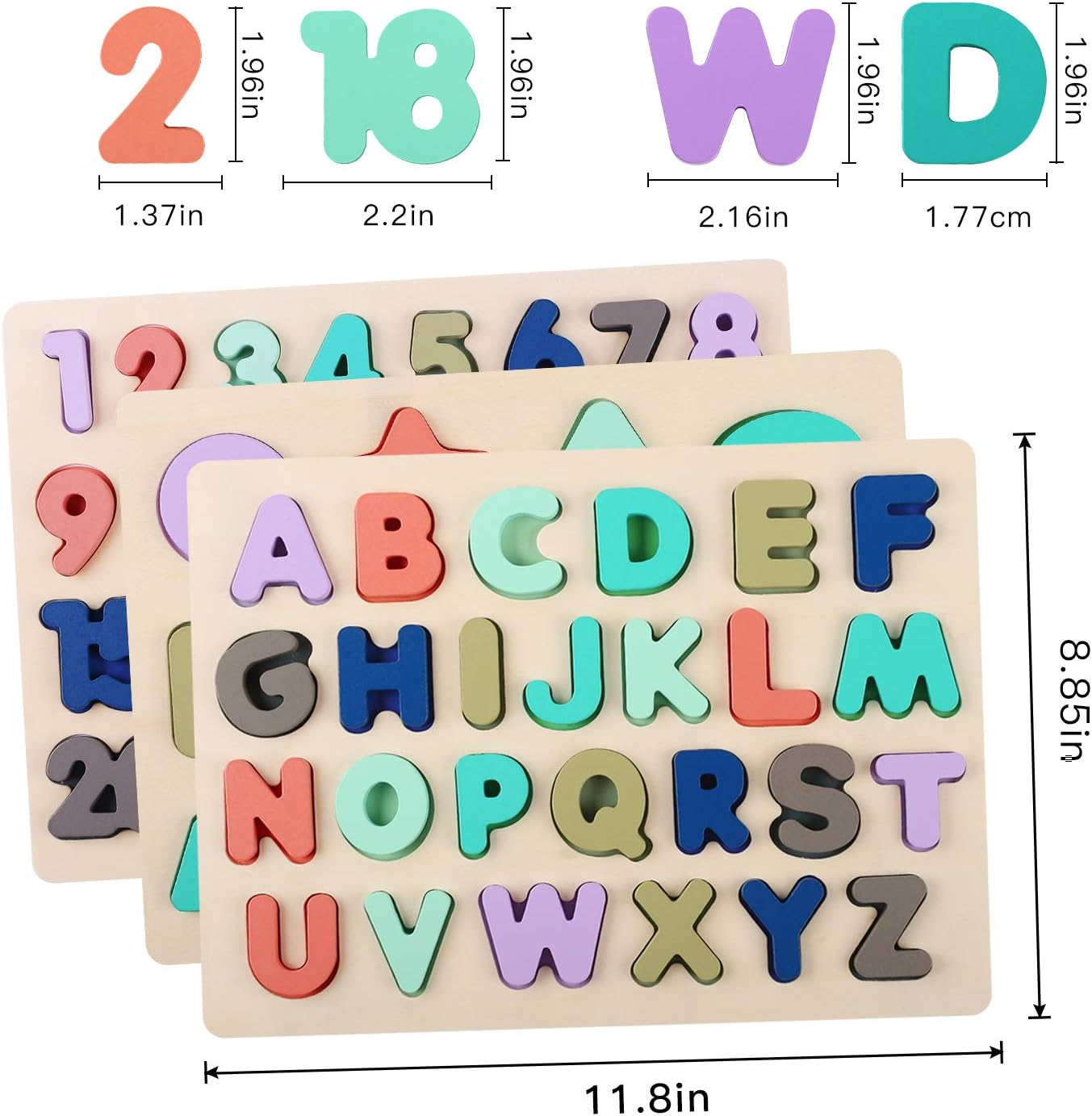 Wooden Puzzles for Toddlers, Voamuw Alphabet Number Shape Learning Puzzle for Kids Ages 3 4 5, Montessori Toys Preschool Education Chunky Jigsaw for Boys and Girls