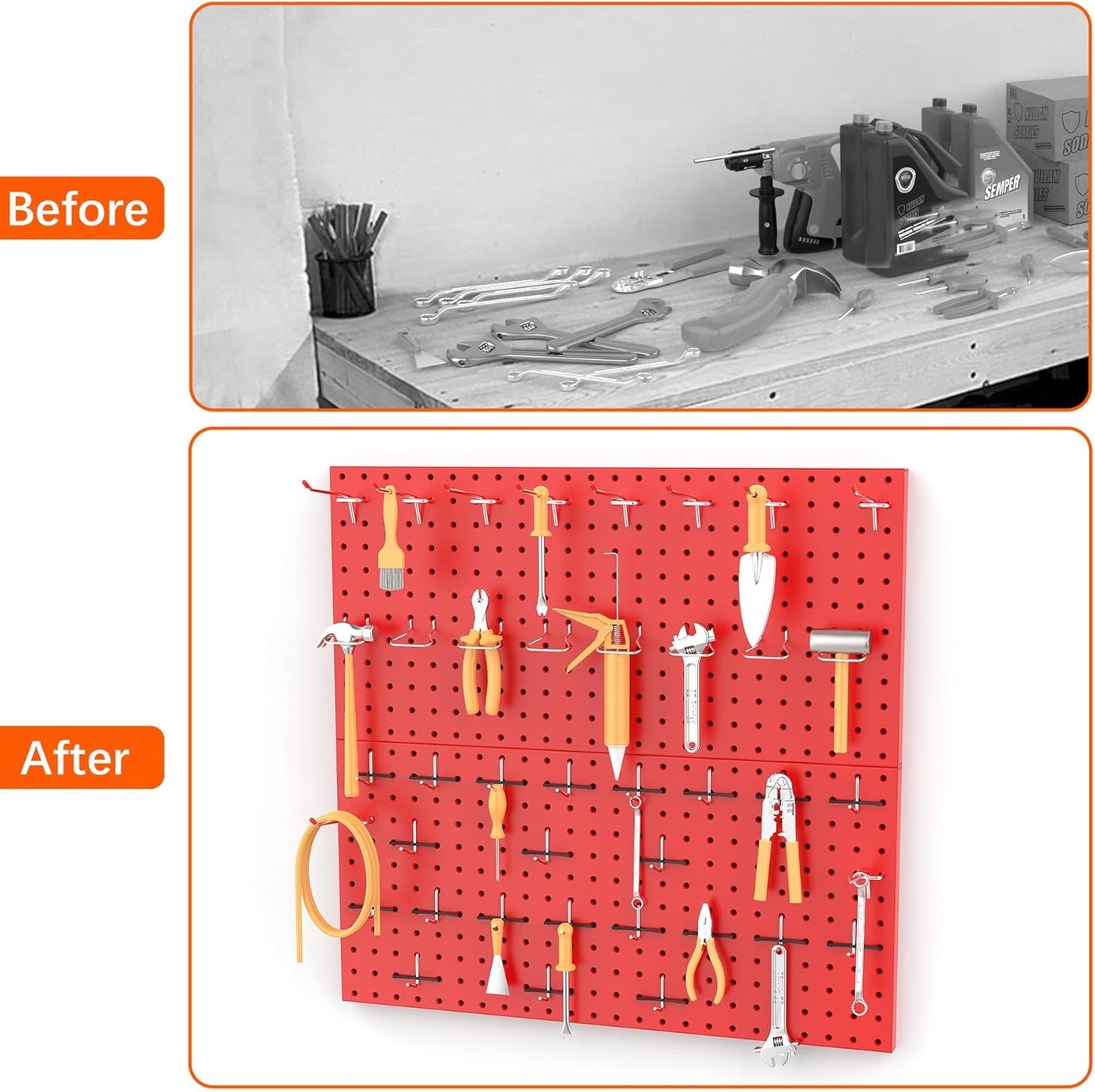 TORACK Metal Pegboard Wall Organizer 24" x 24" or 12" x 48", 70 PCS Tools Storage Pegboard for Garage Tool Organizer Pegboard with Peg Board Hooks for Workbench(Blue)