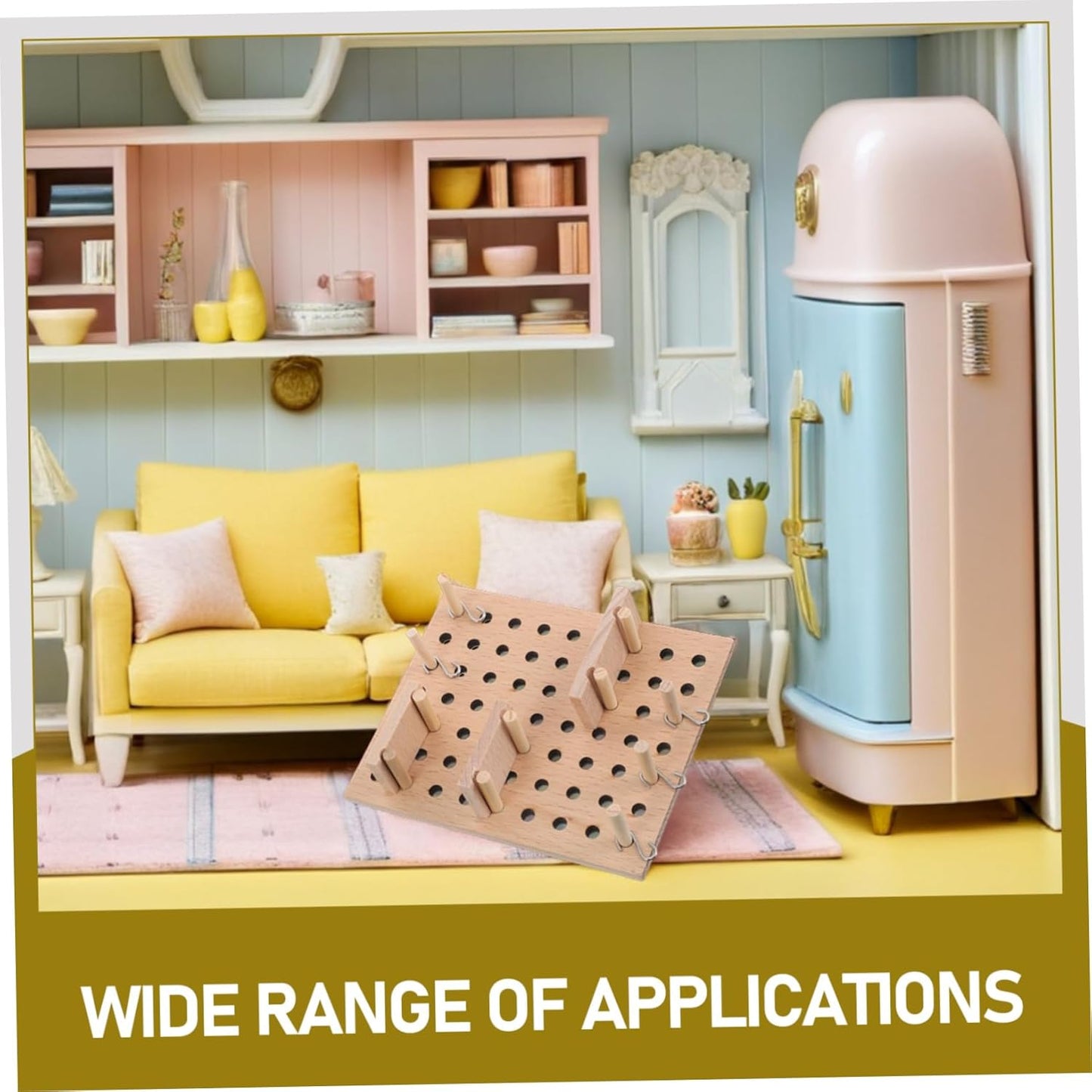 Kisangel 1Set Miniature Wooden Pegboard Dollhouse Organizer Shelf Wall Mounted Storage for Scale Rustic Design with Hooks for Craft Supplies and Accessories