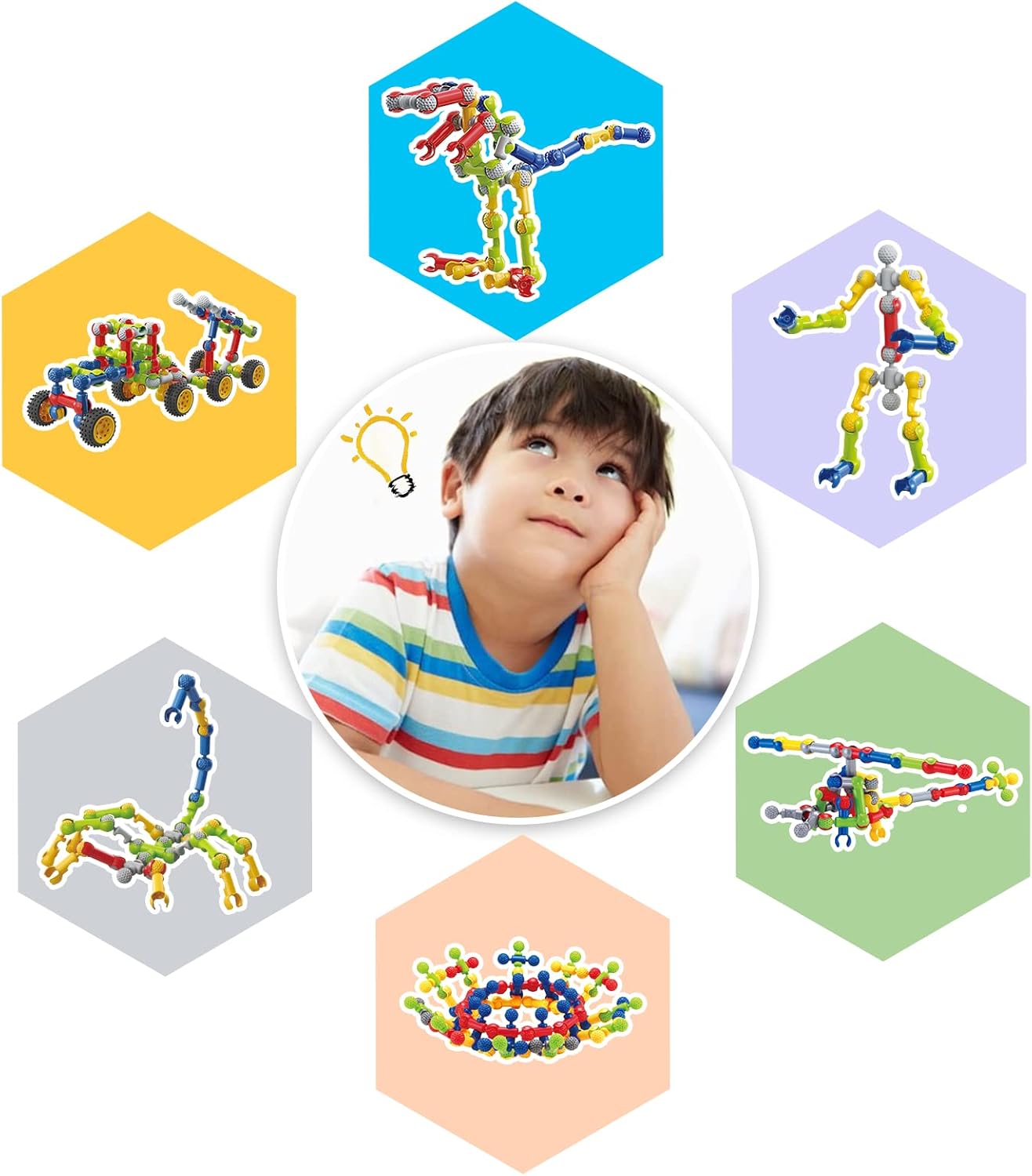 Caferria Kids Building Kit STEM Toys, 110 Pcs Educational Construction Engineering Building Blocks DIY Learning Set for Ages 3-10 Year Old Boys Girls, Best Gift for Children Creative Games Fun Play
