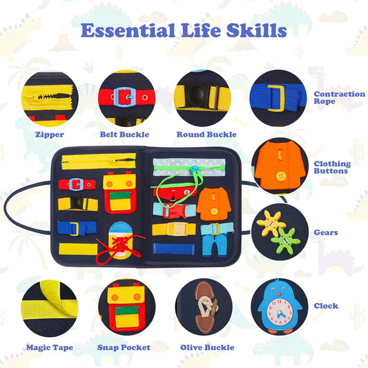 PhysioPhyx Withosent Busy Board Toddler, 4 Capas Juguetes Montessori, Tablero Sensorial Montessori Activity Board, Aprende a Vestir Educación Temprana para Niños de 3 4 Años