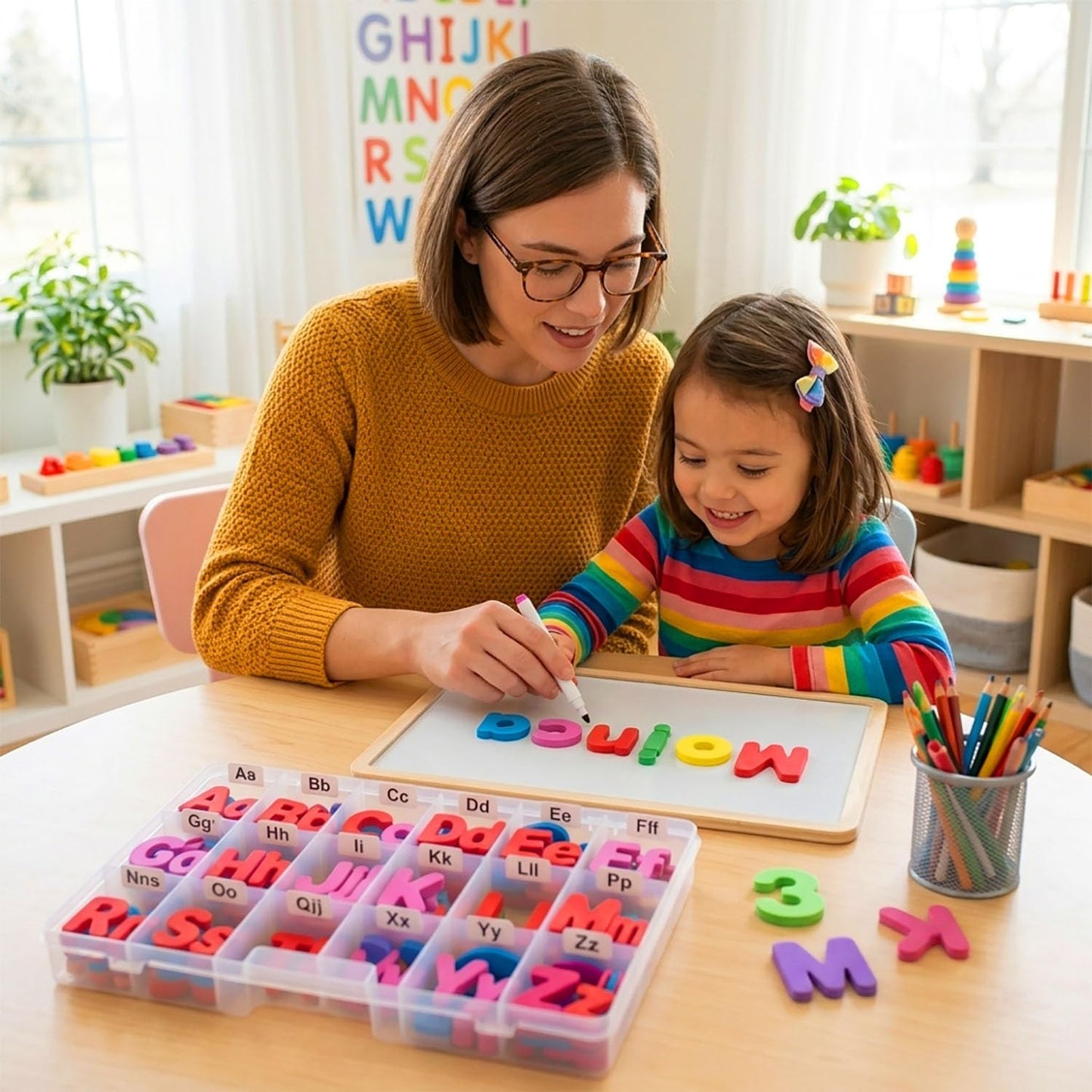 JoyLearn 78 Pieces Magnetic Letters and Numbers Alphabet Fridge Magnets ABC 123 Colorful Plastic Uppercase Lowercase Educational Toy Set with Math Symbols for Kids (78 PCS)