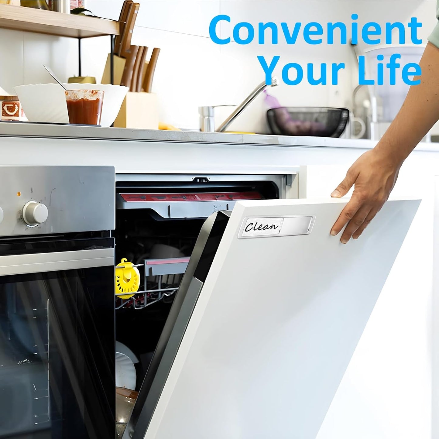 Dishwasher Magnet Clean Dirty Sign, Slide Strong Clean and Dirty Refrigerator Magnet Indicator for Dishwasher, Non-Scratch, Easy to Read, Self-Adhesive for Non-Magnetic Dishwasher(LightGray Brown)