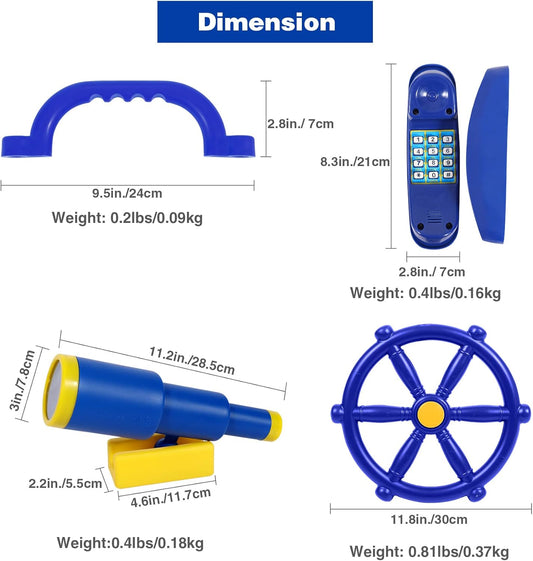 RedSwing Playground Accessories for Kids, Outdoor Swingset Attachments with Pirate Ship Wheel, Toy Telescope, Telephone and Safety Handles (Yellow and Green)