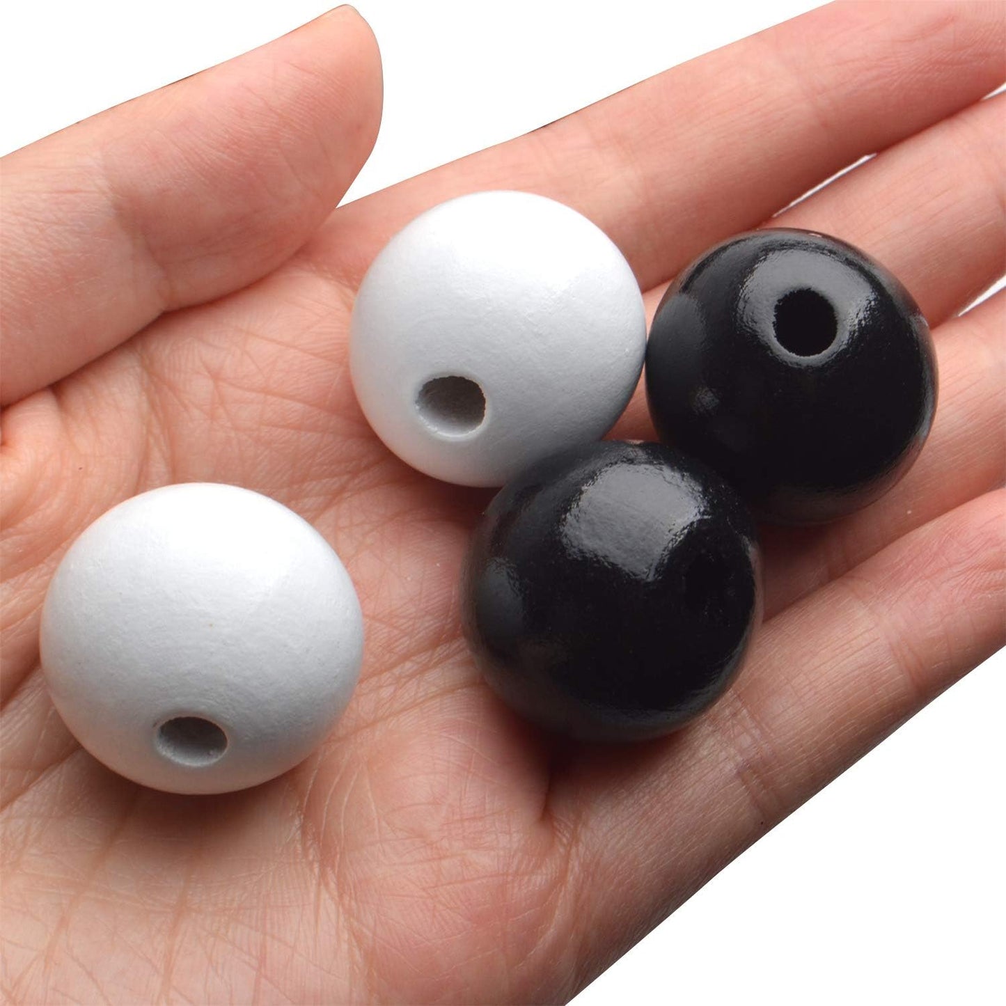 Aylifu Round Wooden Beads, 50 pcs 25mm Natural Unfinished Wooden Spacers for DIY Crafts Jewelry Making, White, Hole: 5mm