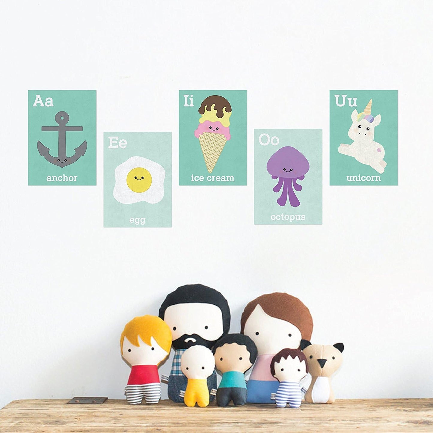 Children Inspire Design Baby Room Decor 16x20 Inch Print, Display Kids Artwork, Cute Room Decor, Vowels Wall Cards, Educational Flash Cards, Mint Green Decor Nursery