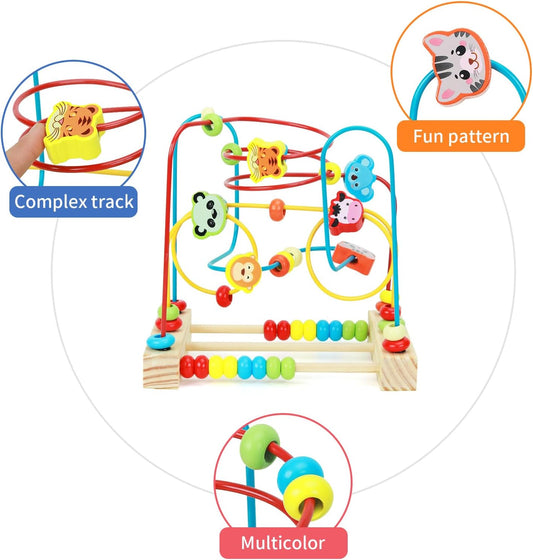 QZMTOY Bead Maze Toy for Toddlers Wooden Bead Toys Colorful Roller Coaster Preschool Educational Toys for Kids Classic Birthdday Gift for Toddlers Baby Infant Boys Girls…