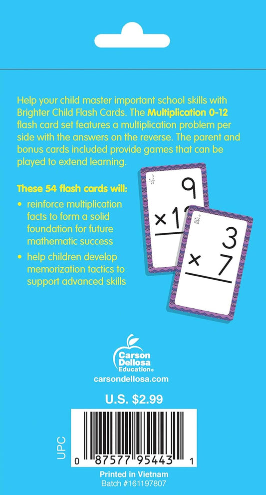 Carson Dellosa 54 Multiplication Flash Cards, Flashcards Covering All Times Table Facts Through 12, Math Games for Kids 8-12, 3rd Grade Mathematics and Up