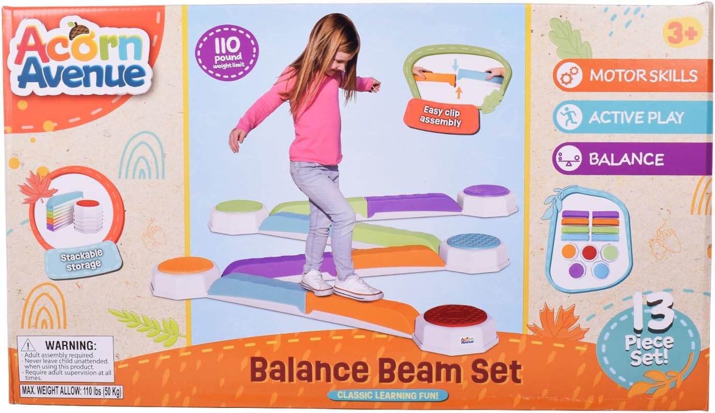 Balance Beam and Toddler Stepping Stones for Kids 13 Pieces, Sensory Play Toys for Toddlers, Indoor or Outdoor Play, Easy Stackable Storage