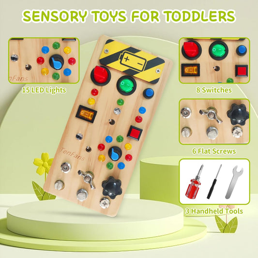 TenFans Montessori Busy Board for Toddlers 3-5 Years, Wooden Screwdriver Activity Board, Fine Motor Skills & Sensory Development Toy, Preschool Learning & Travel