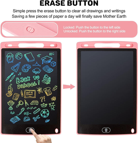 LCD Writing Tablet, 2 Packs Drawing Pads for Kids 3 4 5 6 Years Old 8.5 Inch Colorful Lines Doodle Scribble Boards Educational Toys for Boys Girls Road Trip EssentialsTravel Game Toys,Pink+Blue