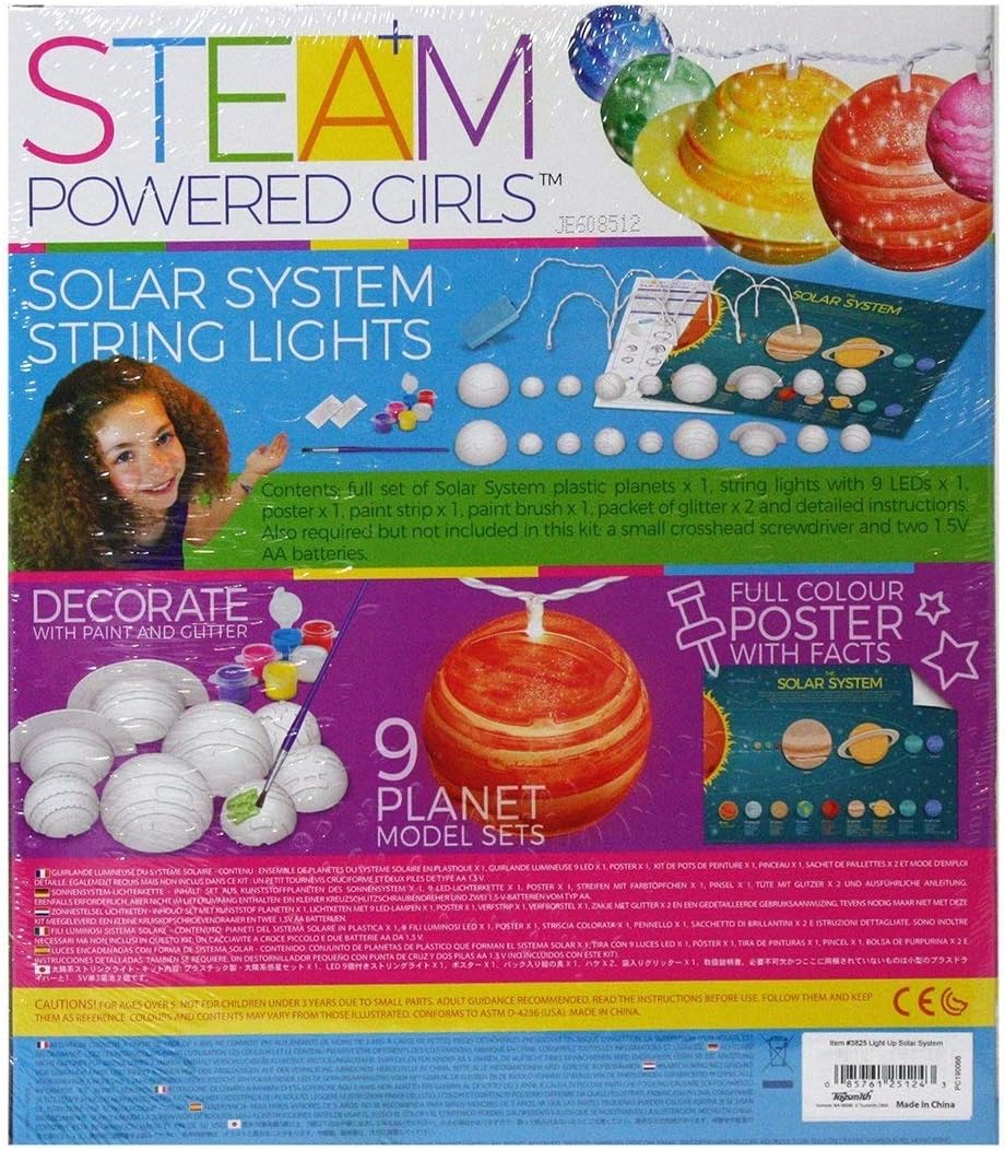 4M Toysmith, STEAM Powered Girls Solar System String Lights, Mini-Planetarium DIY Stem Toy, for Girls Ages 5+