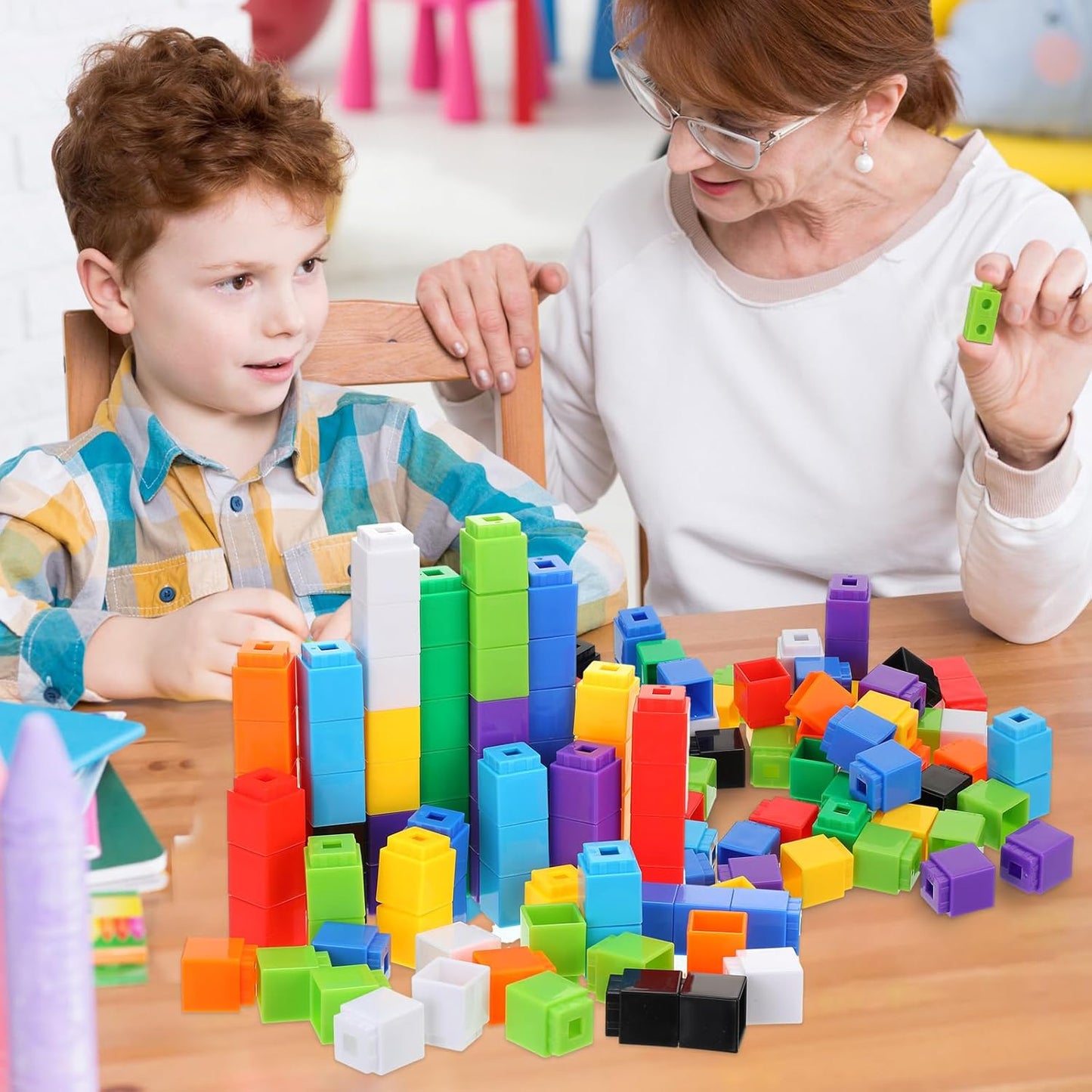 Jenaai 1000 Pieces Linking Counting Cubes, Plastic Counting Blocks, Colorful Math Cubes, Math Manipulatives Classroom Learning Supplies for Preschool Activities Boys Girls(Classic Style)