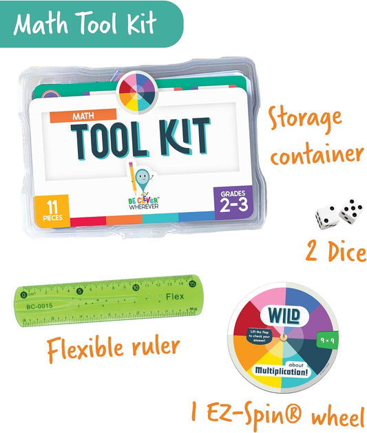 Carson Dellosa 30-Piece Be Clever Wherever Grades 4-5 Mathematics Tool Kit, Sticker Chart, Spin Wheel, Counting Cubes, and More Math Manipulatives Covering Multiplication and Fractions