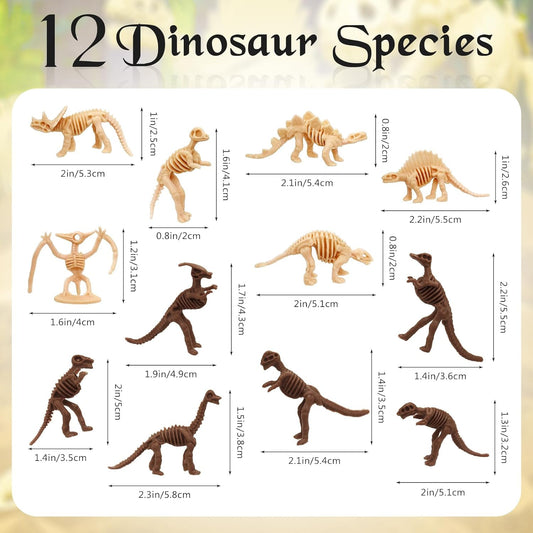 60 PCS Dinosaur Fossil Skeletons, Assorted Dinosaur Skeleton Toys Figures, Dino Bones for Science Play Dino Sand Dig Party Favor Decorations
