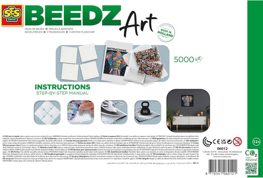 SES Creative: Beedz Art - Elephant Fantasy - Iron-On Beads Set - 500 Fusible Beads, 12x12 Animal Design Wall Art, DIY Craft Activity, Teens & Adults